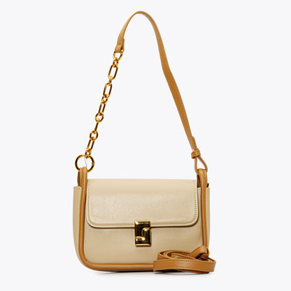 حقيبة كتف جلدية بحزام نصف سلسلة