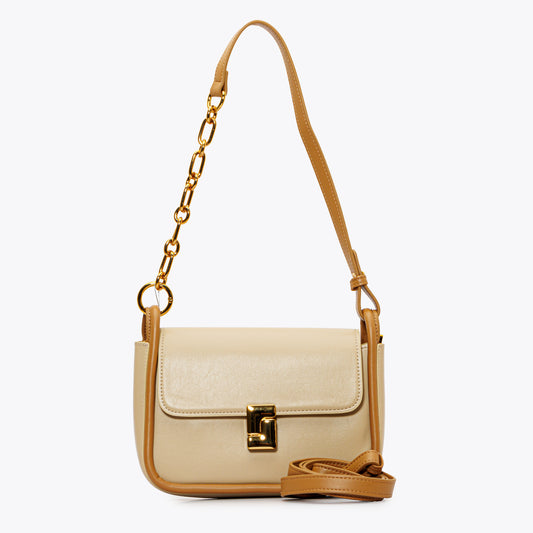 حقيبة كتف جلدية بحزام نصف سلسلة