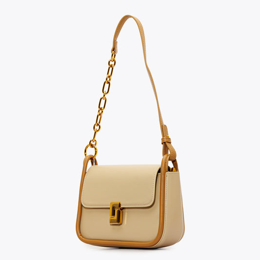 حقيبة كتف جلدية بحزام نصف سلسلة