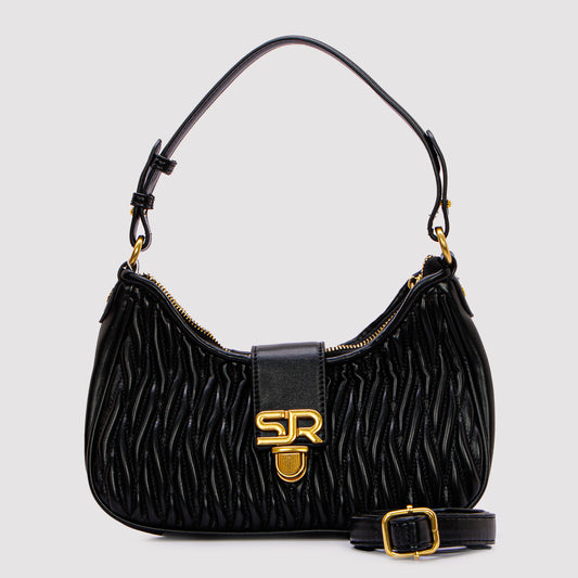 حقيبة كتف جلدية مموجة بمقبض