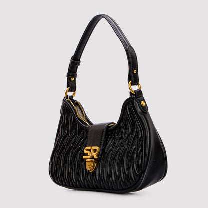 حقيبة كتف جلدية مموجة بمقبض