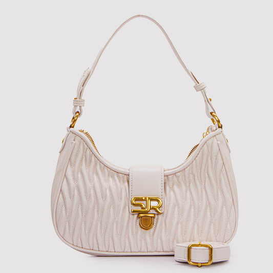 حقيبة كتف جلدية مموجة بمقبض