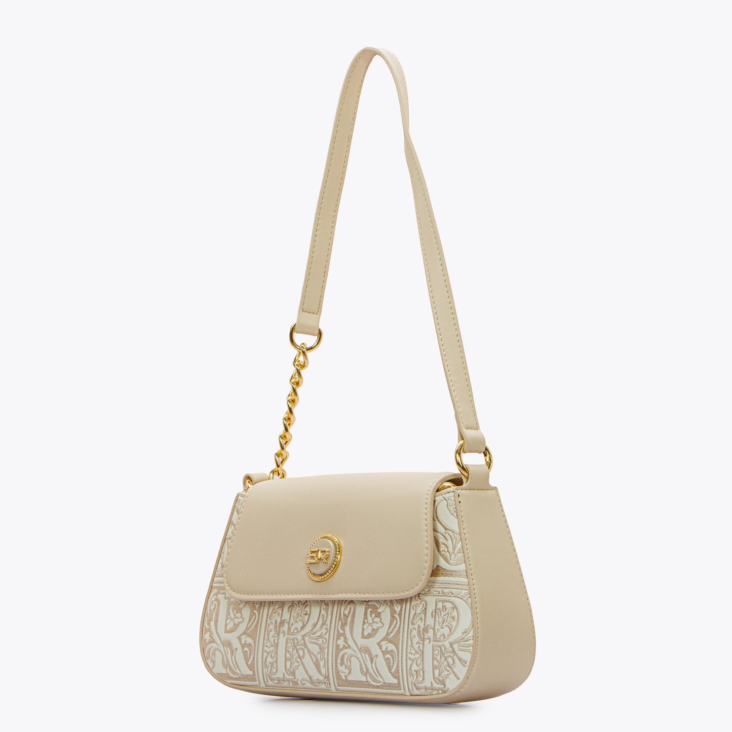 Embroidered Shoulder Bag with Cross Handle