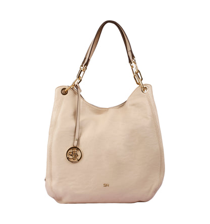 حقيبة يد أنيقة مع قلادة معدنية