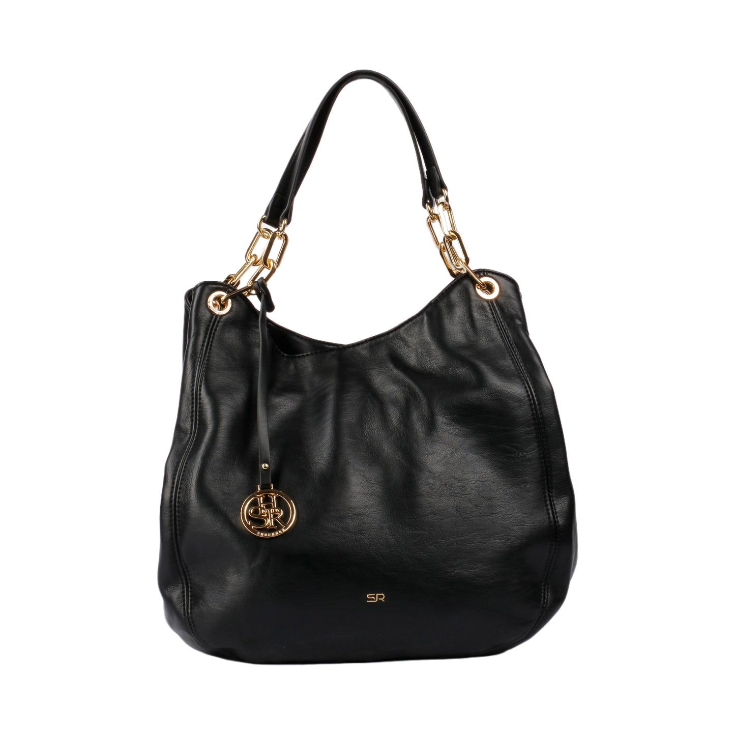 حقيبة يد أنيقة مع قلادة معدنية