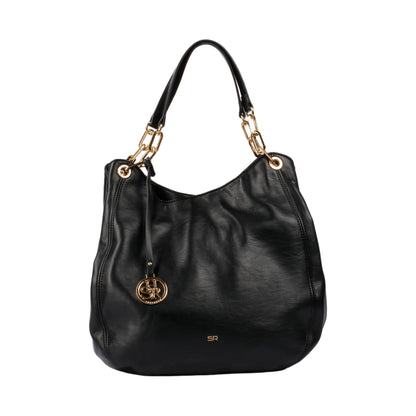 حقيبة يد أنيقة مع قلادة معدنية