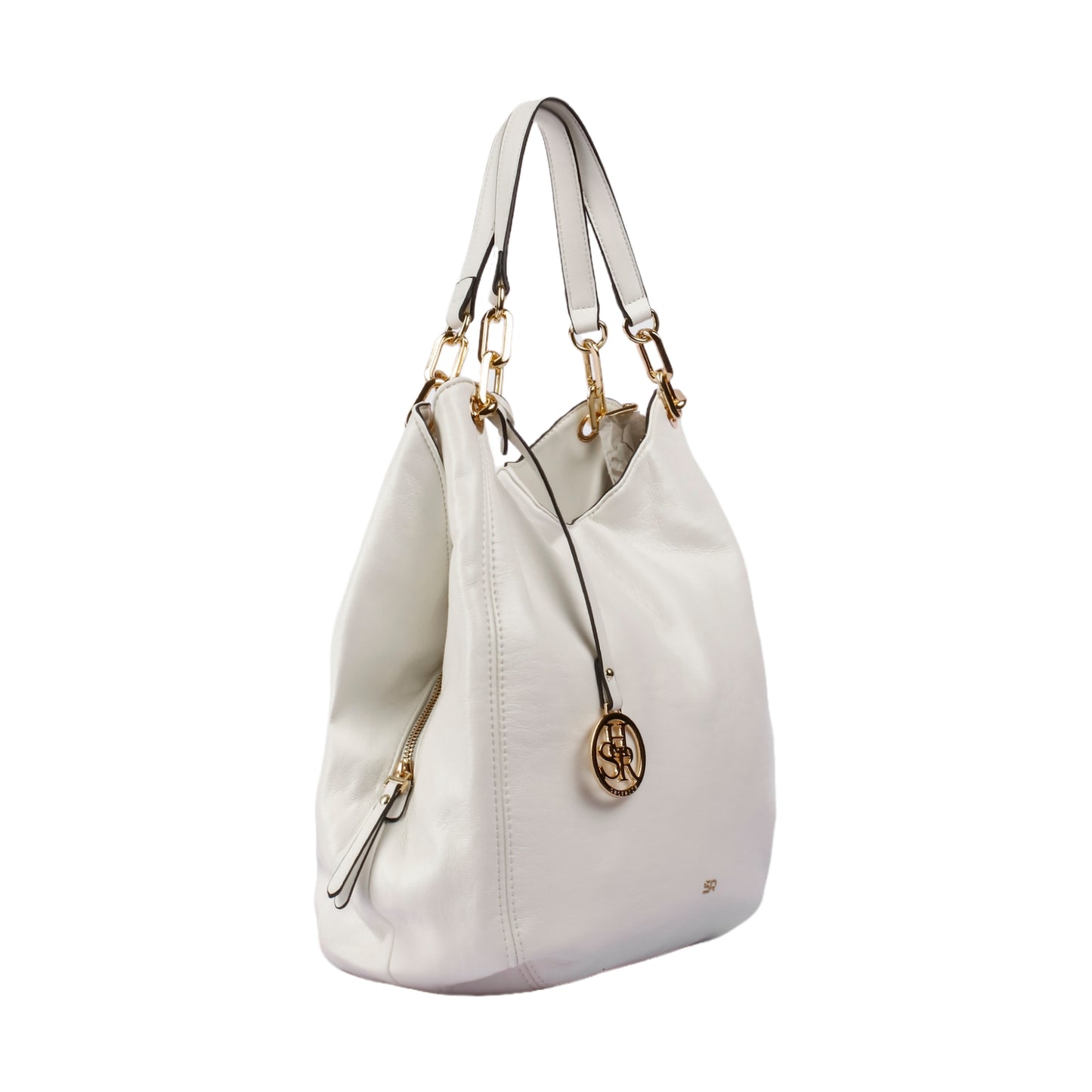 حقيبة يد أنيقة مع قلادة معدنية