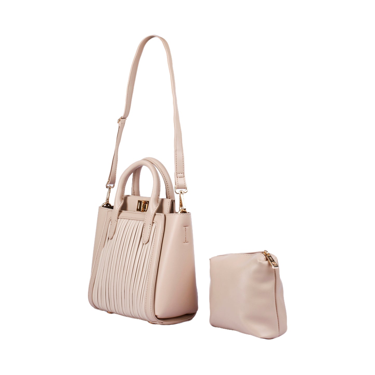 Ribbed Handbag with Inner Pouch