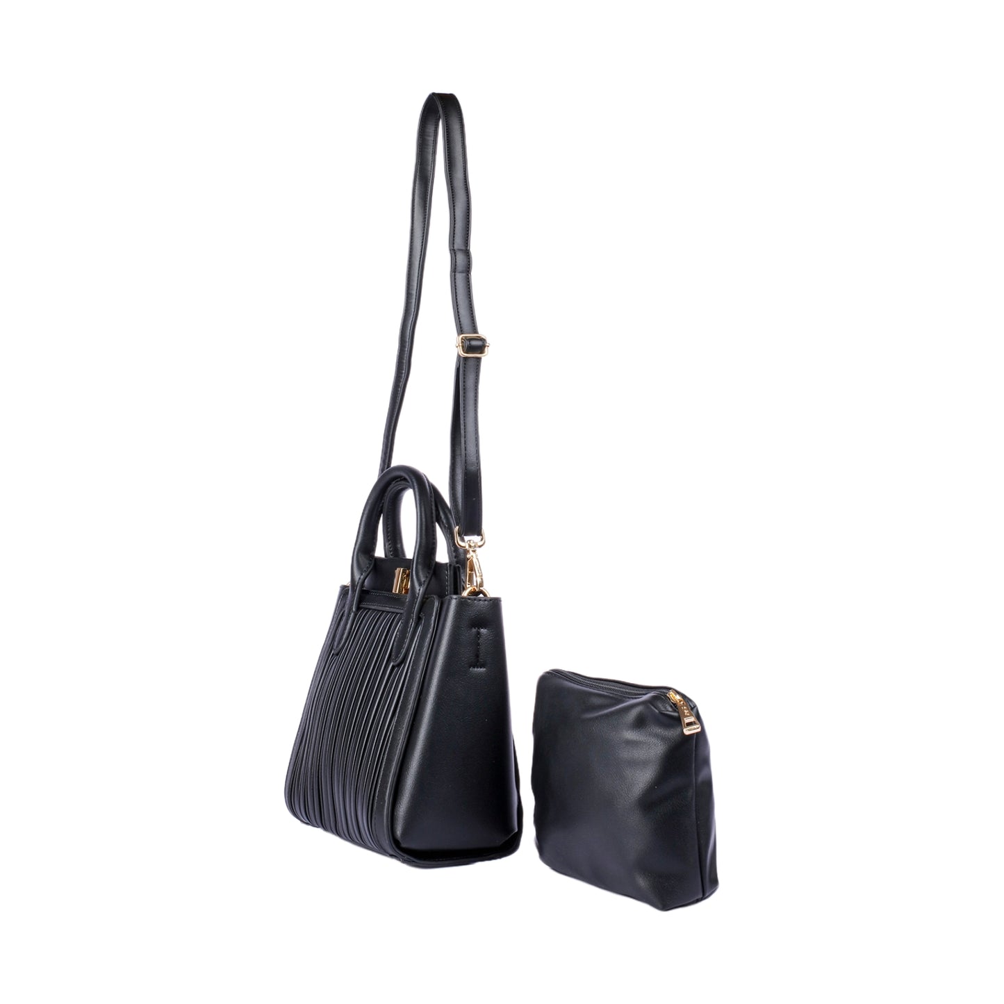 Ribbed Handbag with Inner Pouch