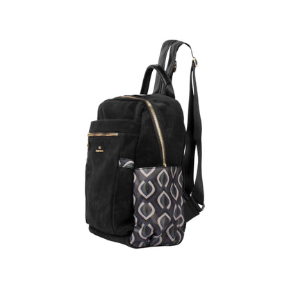 Printed Sise Pockets Leather Backpack