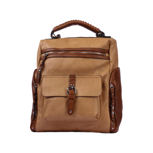 Leather Backpack with Side Zipper Pockets