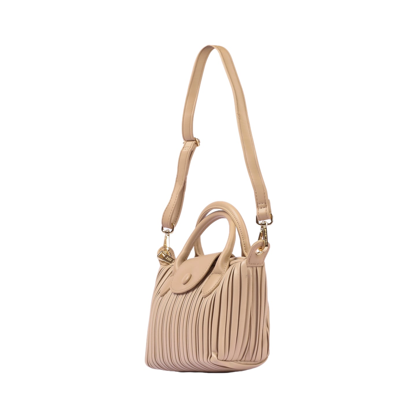 Ribbed Leather Handbag with Adjustable Strap