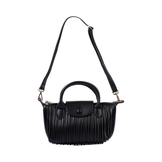 Ribbed Leather Handbag with Adjustable Strap