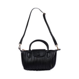 Ribbed Leather Handbag with Adjustable Strap