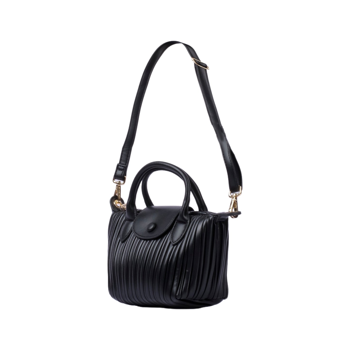 Ribbed Leather Handbag with Adjustable Strap