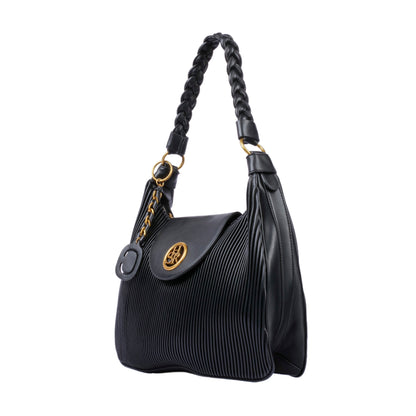 حقيبة كتف مضلعة بمقبض مضفر