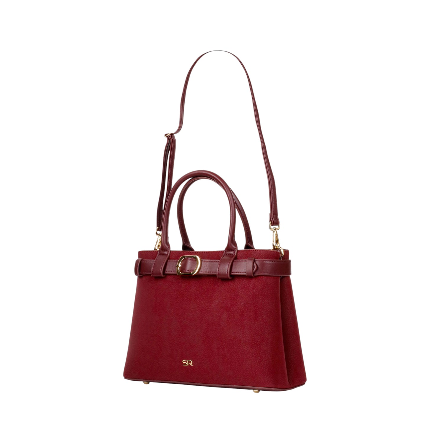 Matte Leather Handbag with Buckle