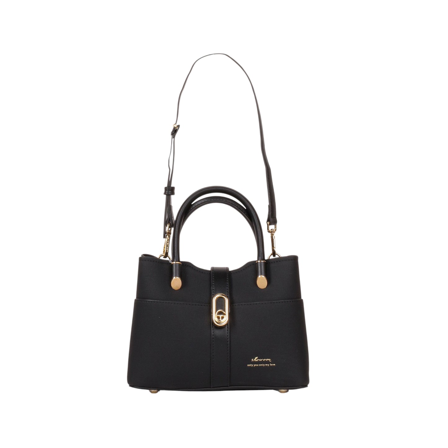 Matte Leather Handbag with Buckle