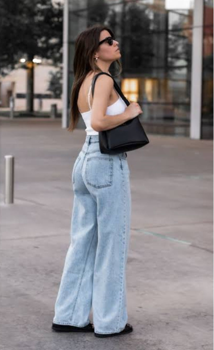 Denim Blue Wide Leg Jeans