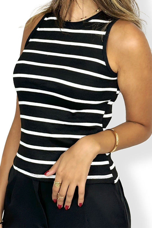 Black Sleeveless Derby Tank Top