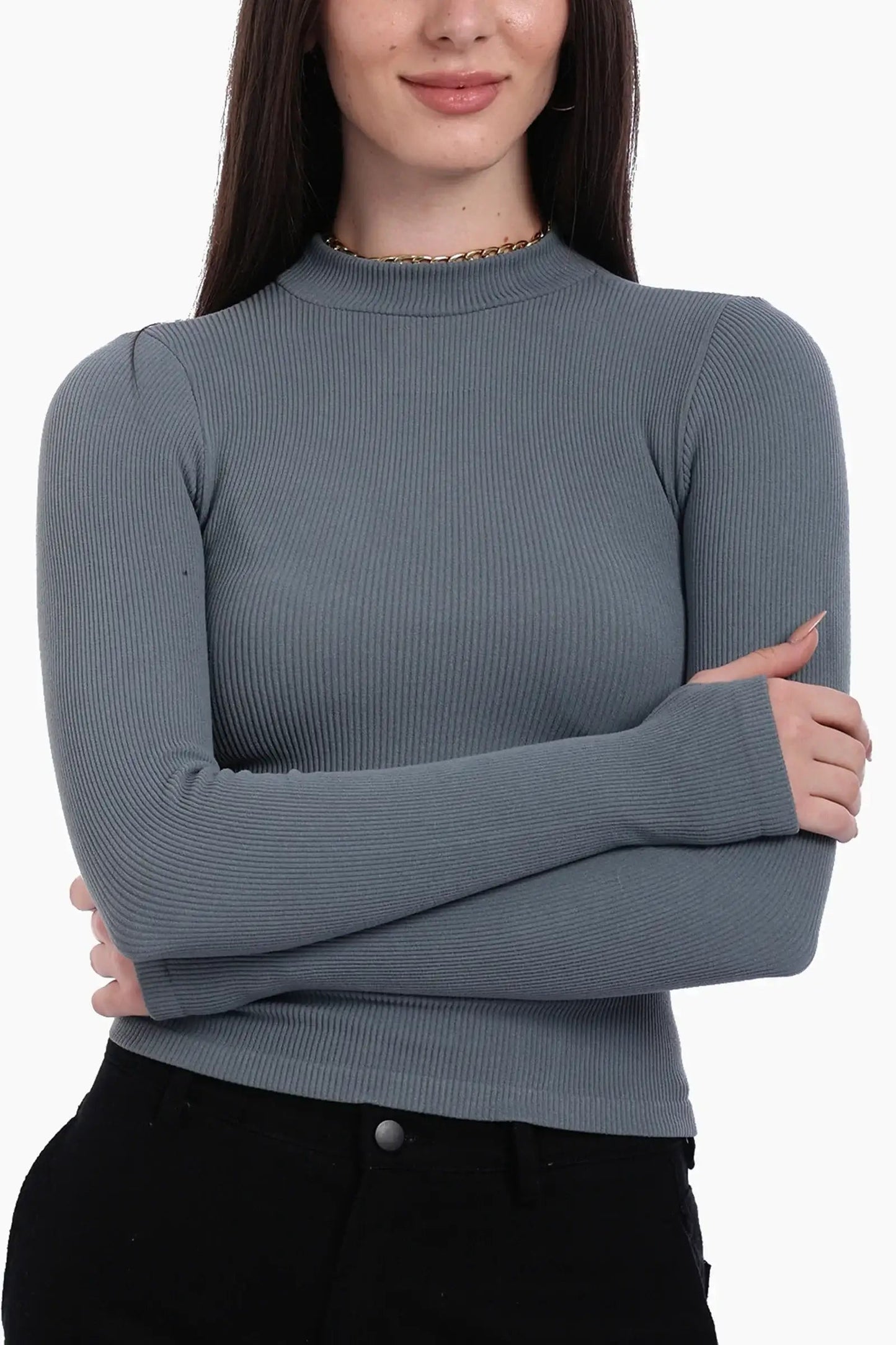 High Neck Top with Thumbhole
