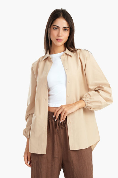 قميص بوبلين مع أكمام مرنة