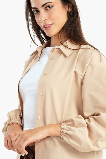 قميص بوبلين مع أكمام مرنة