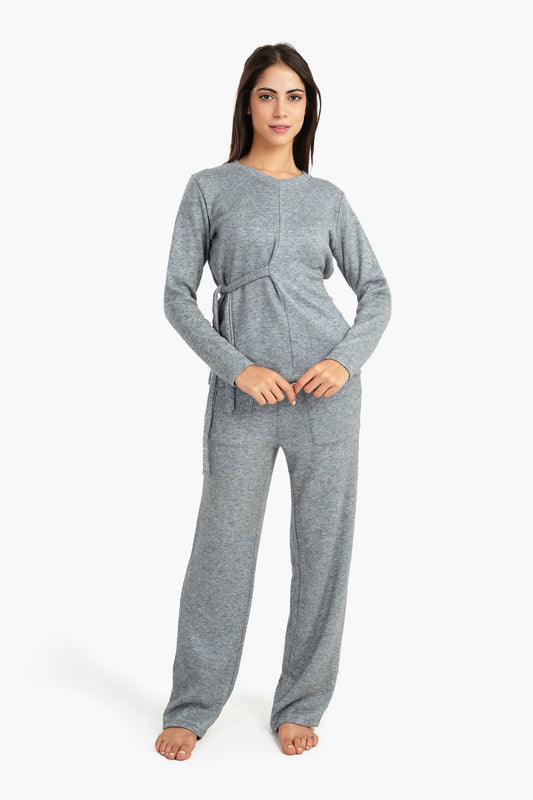 Carina Heather Grey Knitted Pyjama Set