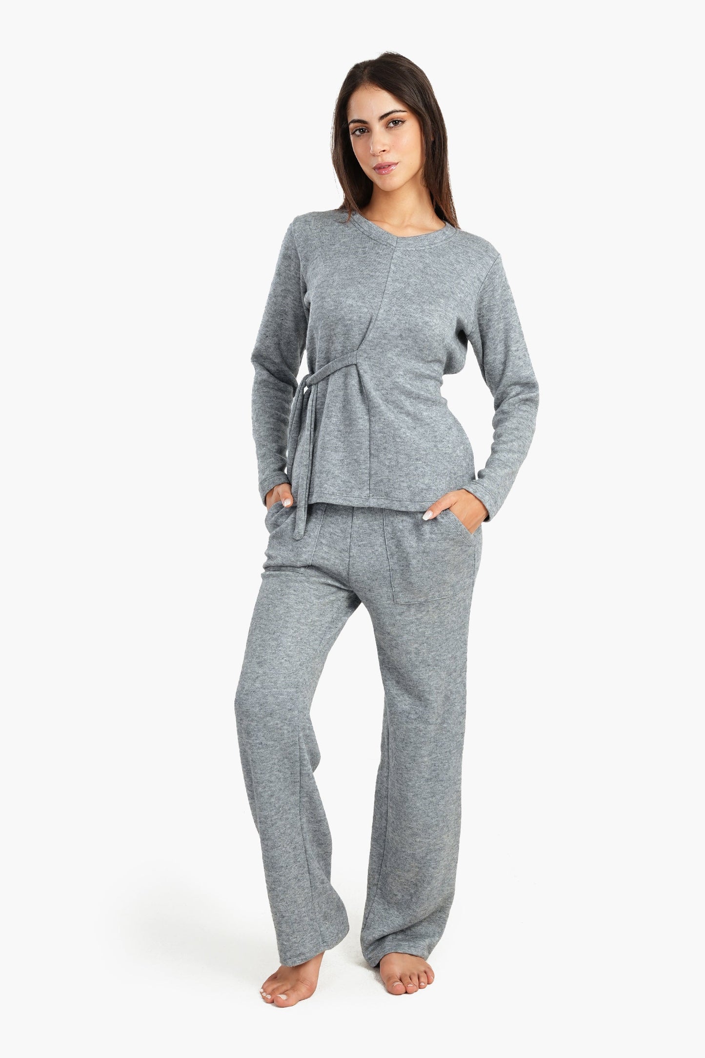 Carina Heather Grey Knitted Pyjama Set