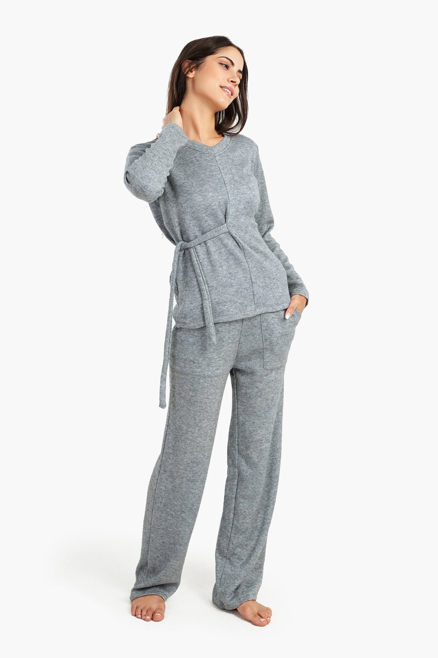 Carina Heather Grey Knitted Pyjama Set