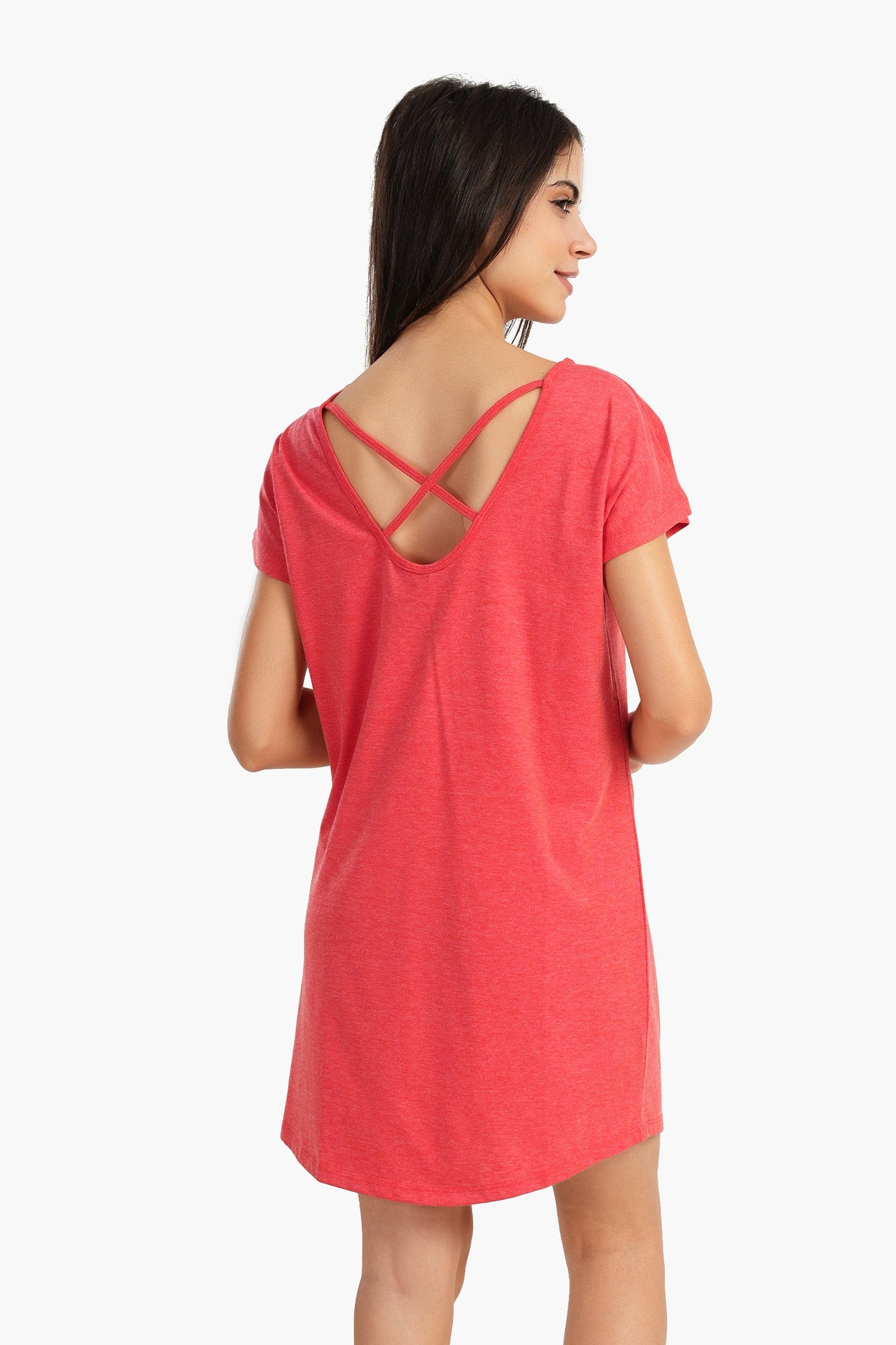 Red Back Cross Round Neck Nightgown