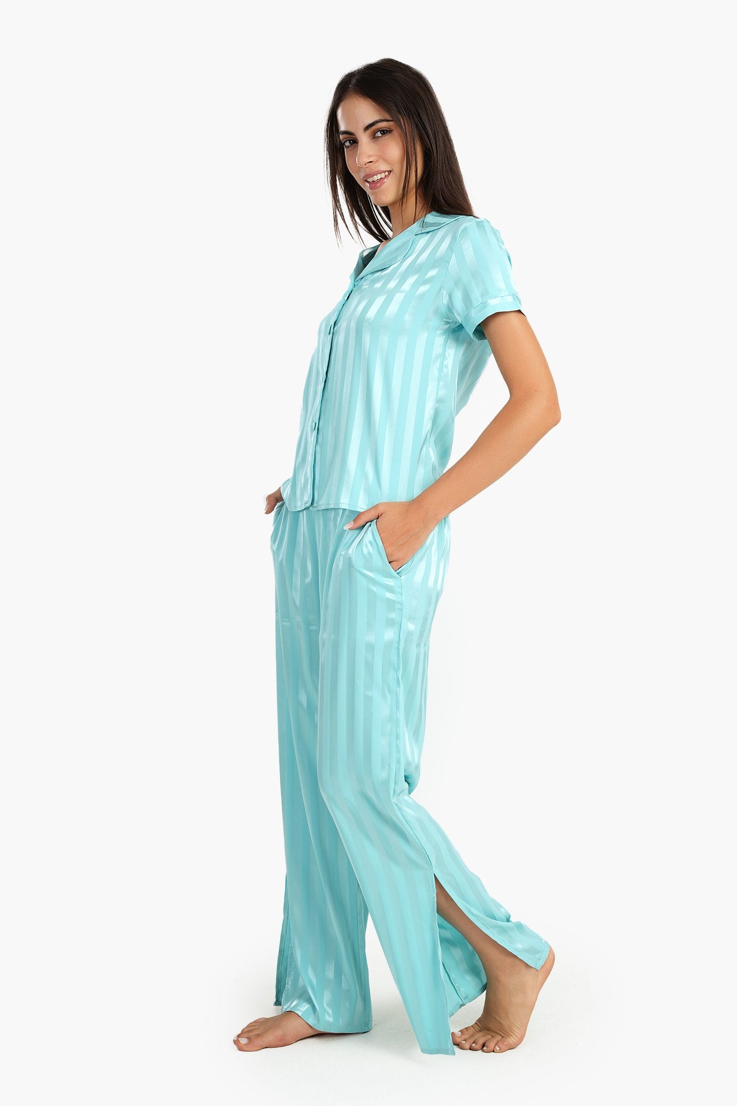 Carina Turquoise Striped Pyjama Set