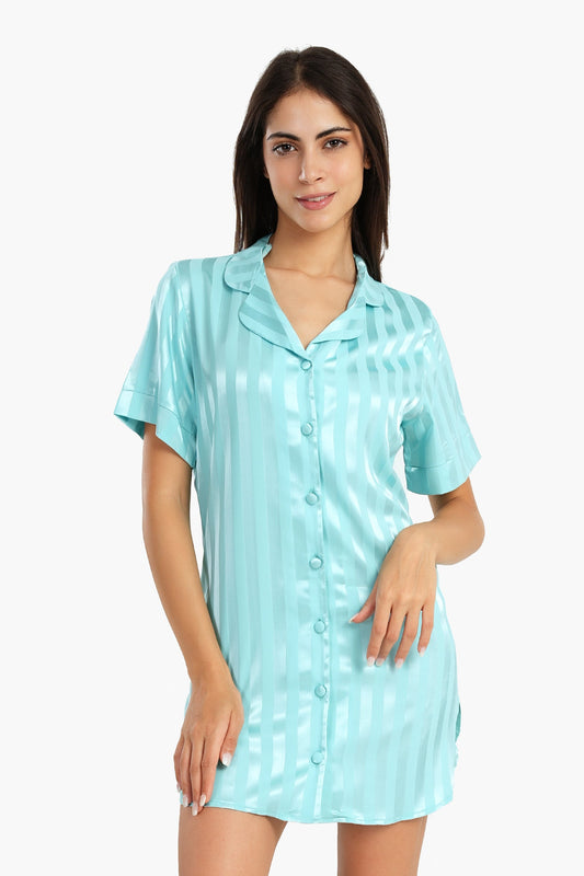 Carina Striped Turquoise Sleep Shirt