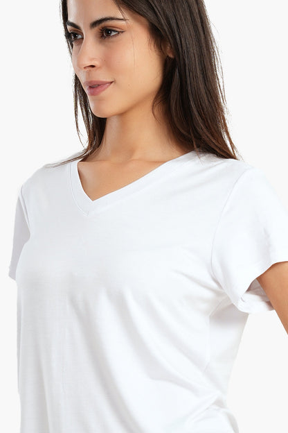 تي شيرت فيسكوز برقبة على شكل حرف V