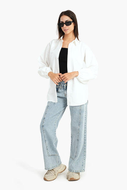 قميص بوبلين مع أكمام مرنة