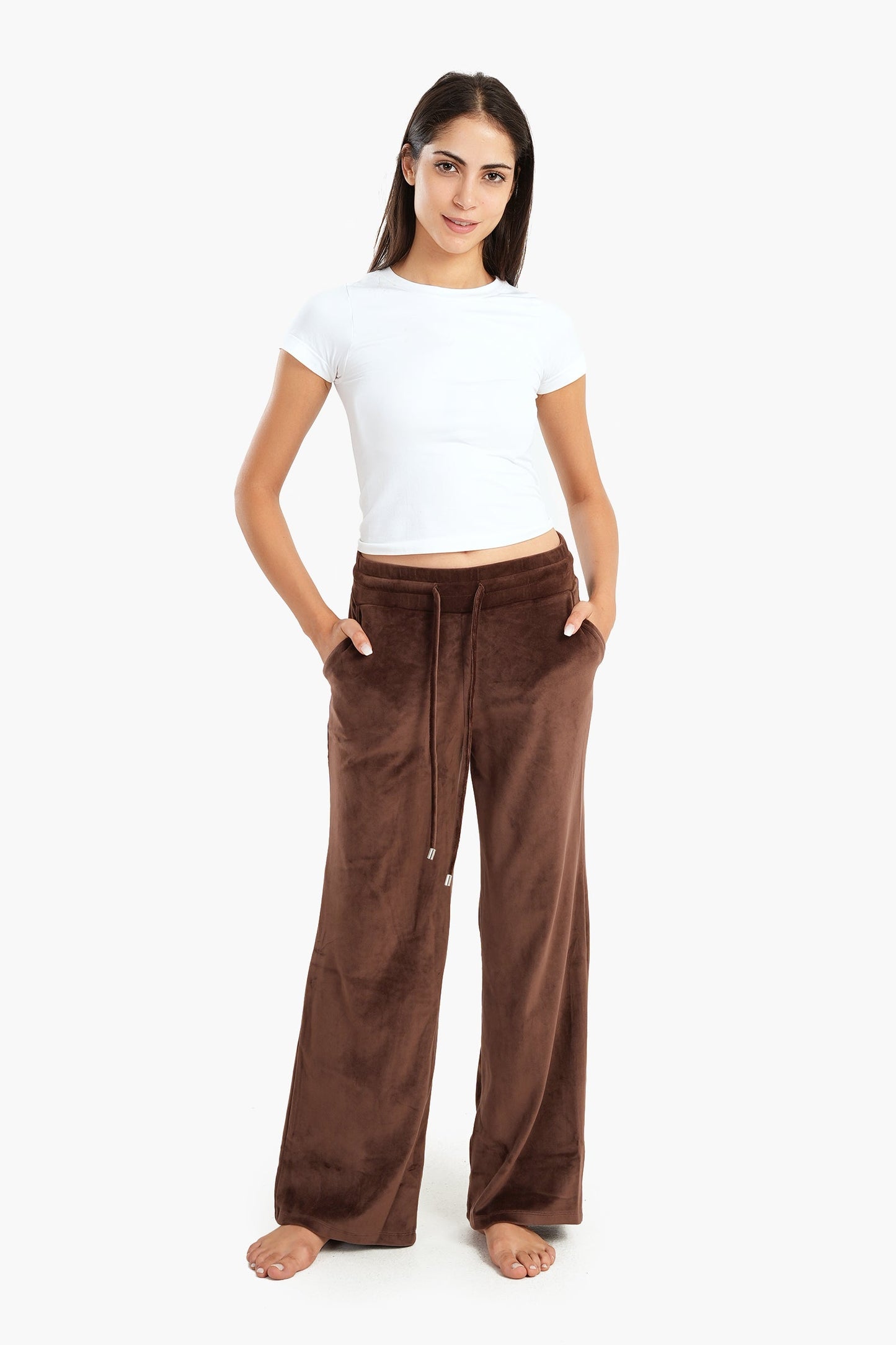 Dark Brown Velvet Wide Leg Pyjama Pants