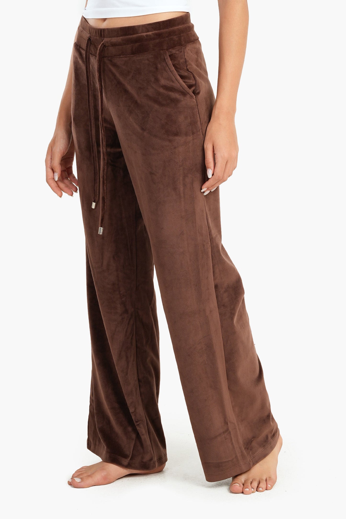 Dark Brown Velvet Wide Leg Pyjama Pants