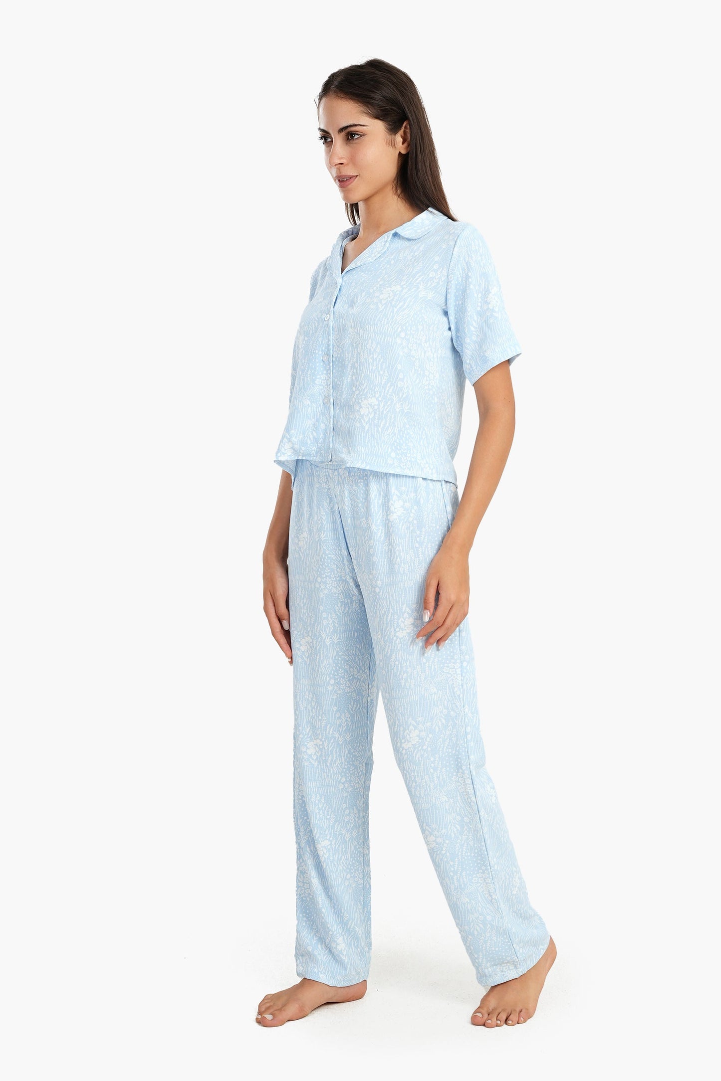 Light Blue Self Pattern Pyjama Set