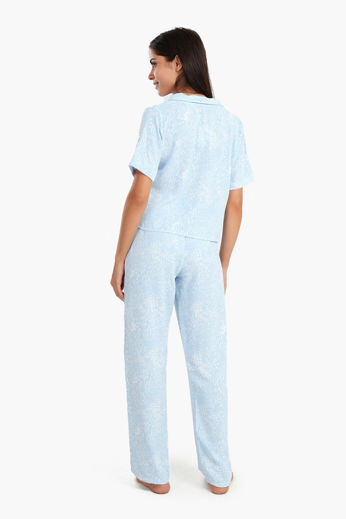 Light Blue Self Pattern Pyjama Set