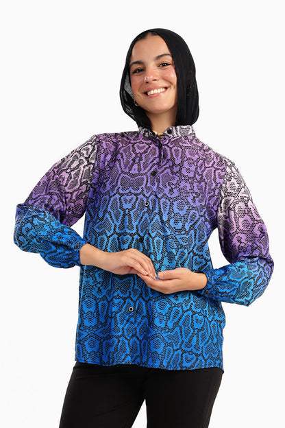 Printed Blouse with Long Puffy Sleeves