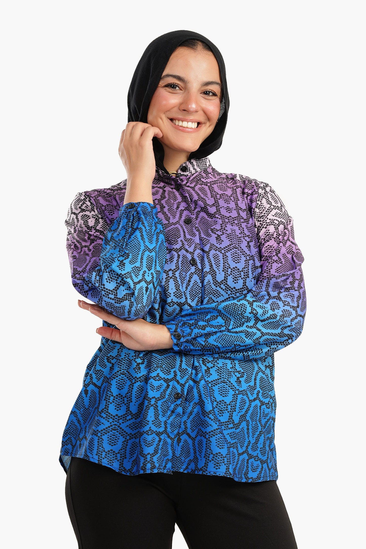 Printed Blouse with Long Puffy Sleeves