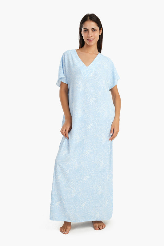 Light Blue V-Neck Maxi Nightgown