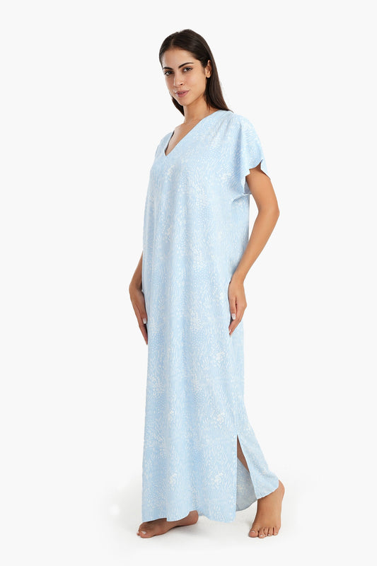 Light Blue V-Neck Maxi Nightgown