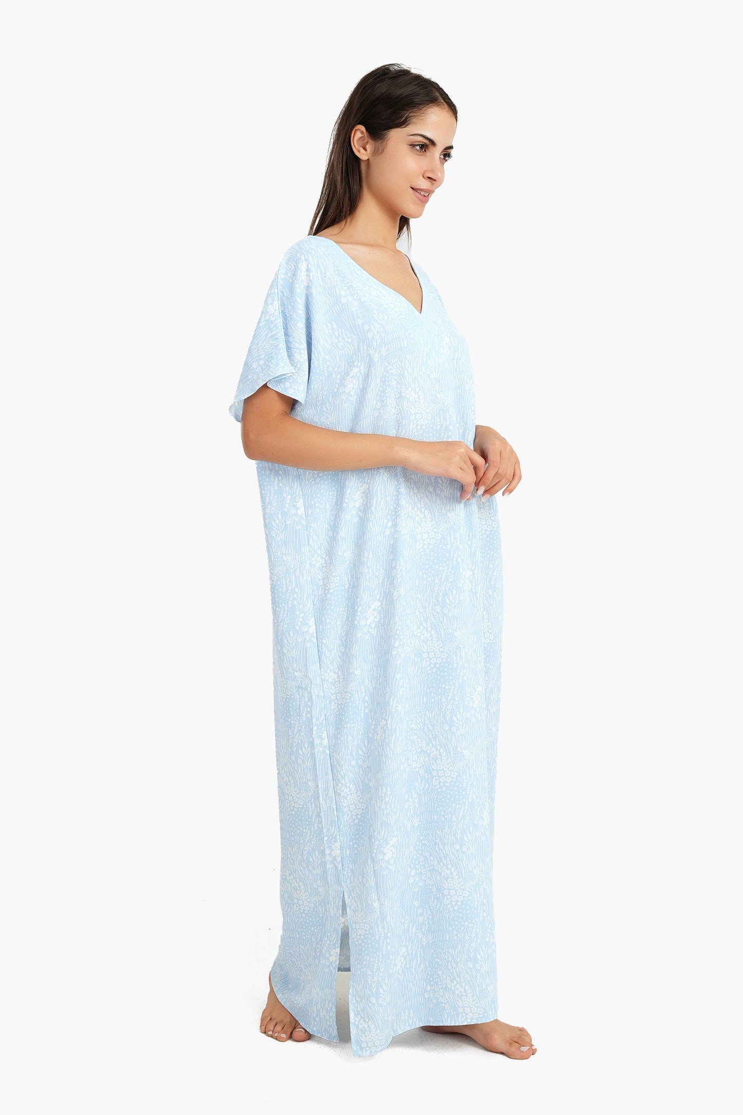 Light Blue V-Neck Maxi Nightgown