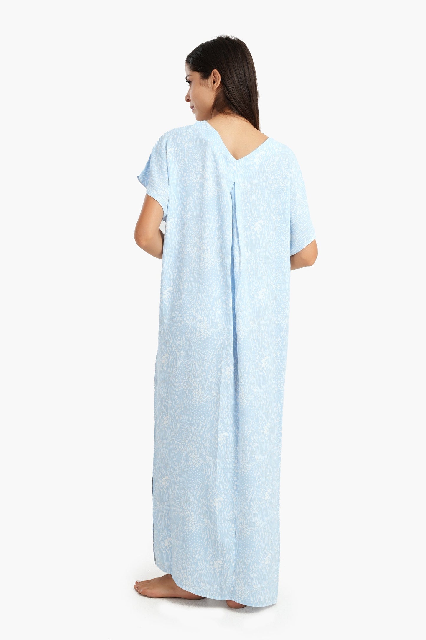 Light Blue V-Neck Maxi Nightgown