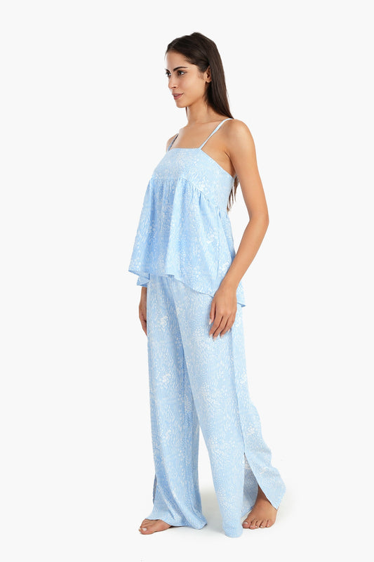 Light Blue Spaghetti Straps Pyjama Set