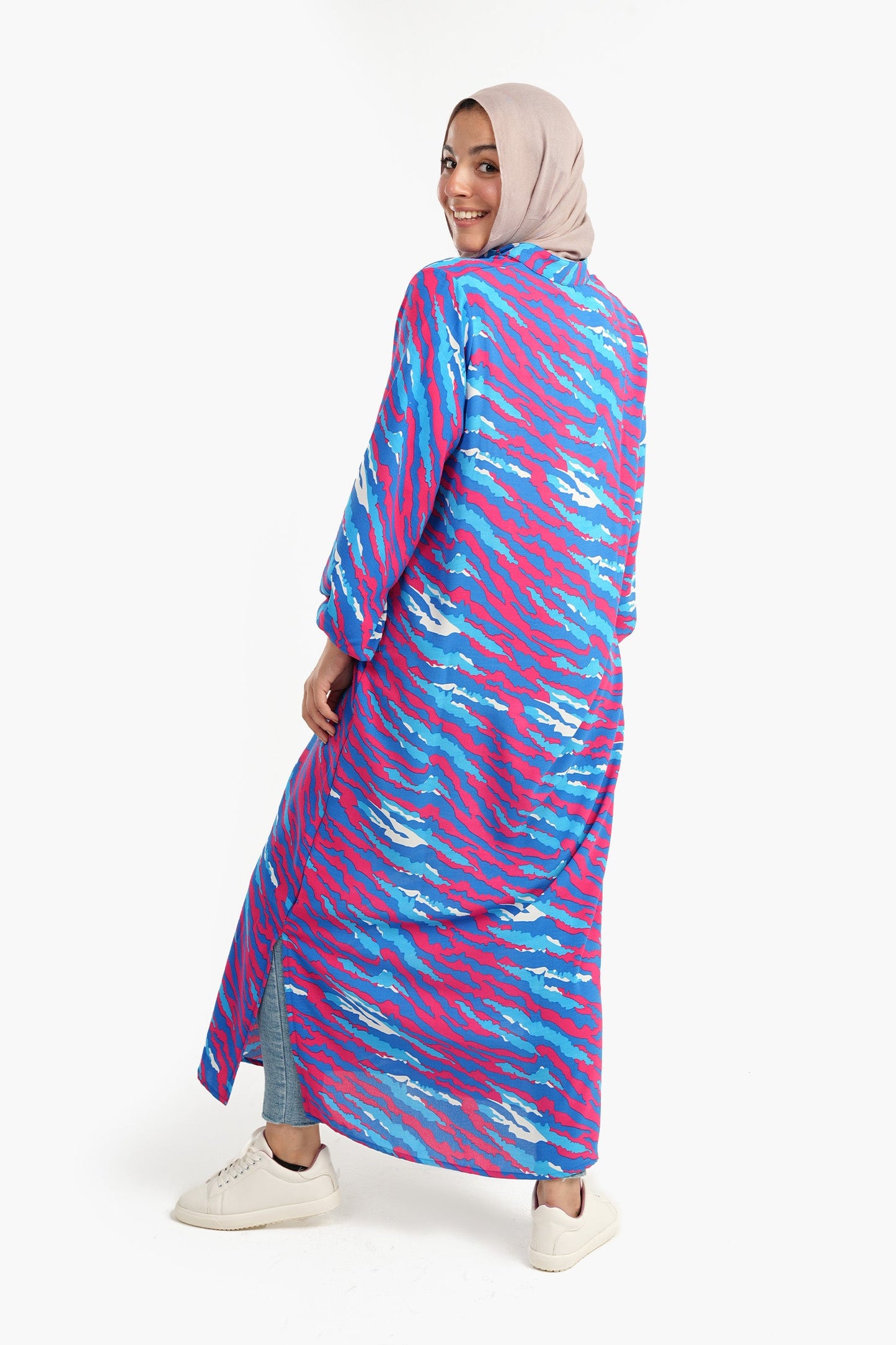 Full Printed Dress in Long Puffy Sleeves