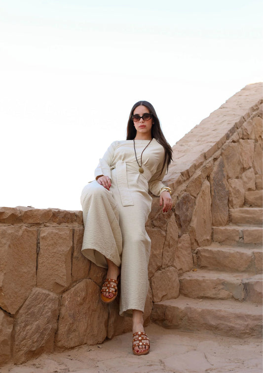 Elegant Jumpsuit with Waist Tie Belt