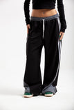 Black Elastic Waist Wide-Leg Sweatpants