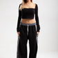 Black Elastic Waist Wide-Leg Sweatpants